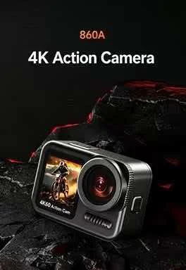 860A 4K 60FPS Action Camera 20M Waterproof 150°Ultra Wide Angle WiFi Dual Screen Sports Cam with 2Pcs 1000mAh Batteries
