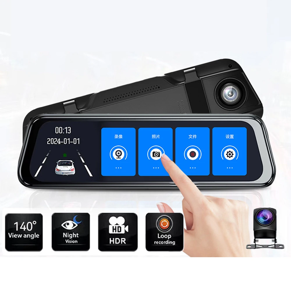 

1080P 10 Inch Full Screen Dual Lens Car Mirror Touch Screen Stream RearView Dash Cam Mirror Camera Dashcam Drive Recorder