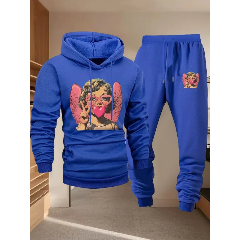 Angel Love ثلاثية الأبعاد مطبوعة الرجال كم طويل هوديي قطعتين مجموعة ملابس رياضية كاجوال موضة الاتجاه مجموعة هوديي 2025 طبعة جديدة #5