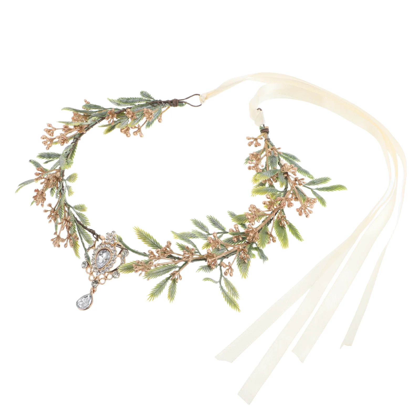 

Water Drop Forehead Pendant Fairy Crown Handmade Floral Leaf Elven Tiara For Women Wedding Party Halloween Photography Hair