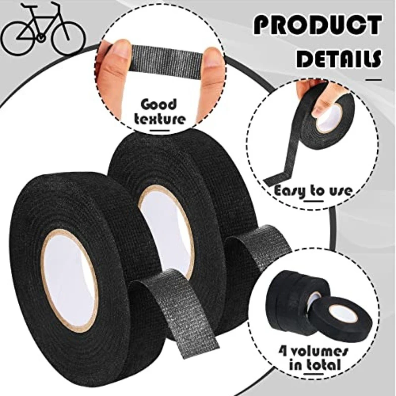 Black Electrical Fabric Tape Heat Resistant Wire Harness Bundle Insulation Auto Wiring Cloth Wrap Waterproof Cable Adhesive Tape