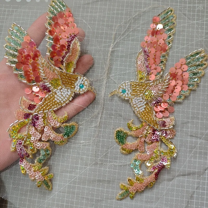 1 Pair Newly Launched Beaded Embroidery Bird Decorative Accessories for Bride's Wedding Dresses in New Chinese Style