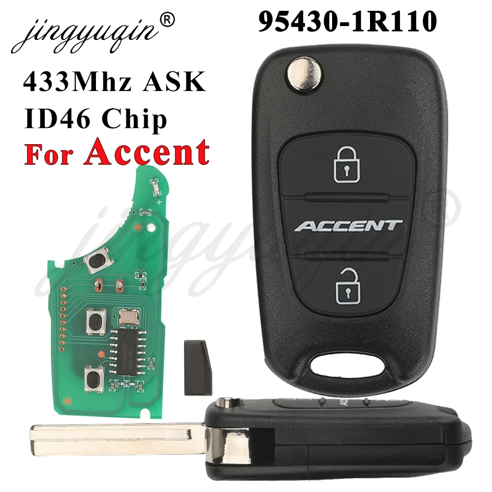 

Jingyuqin автомобильный дистанционный ключ с 3 кнопками для Hyundai Accent 2010-2015 годов, складной брелок 433 МГц ASK ID46 чип 95430-1R110 RKE-4A01 управление