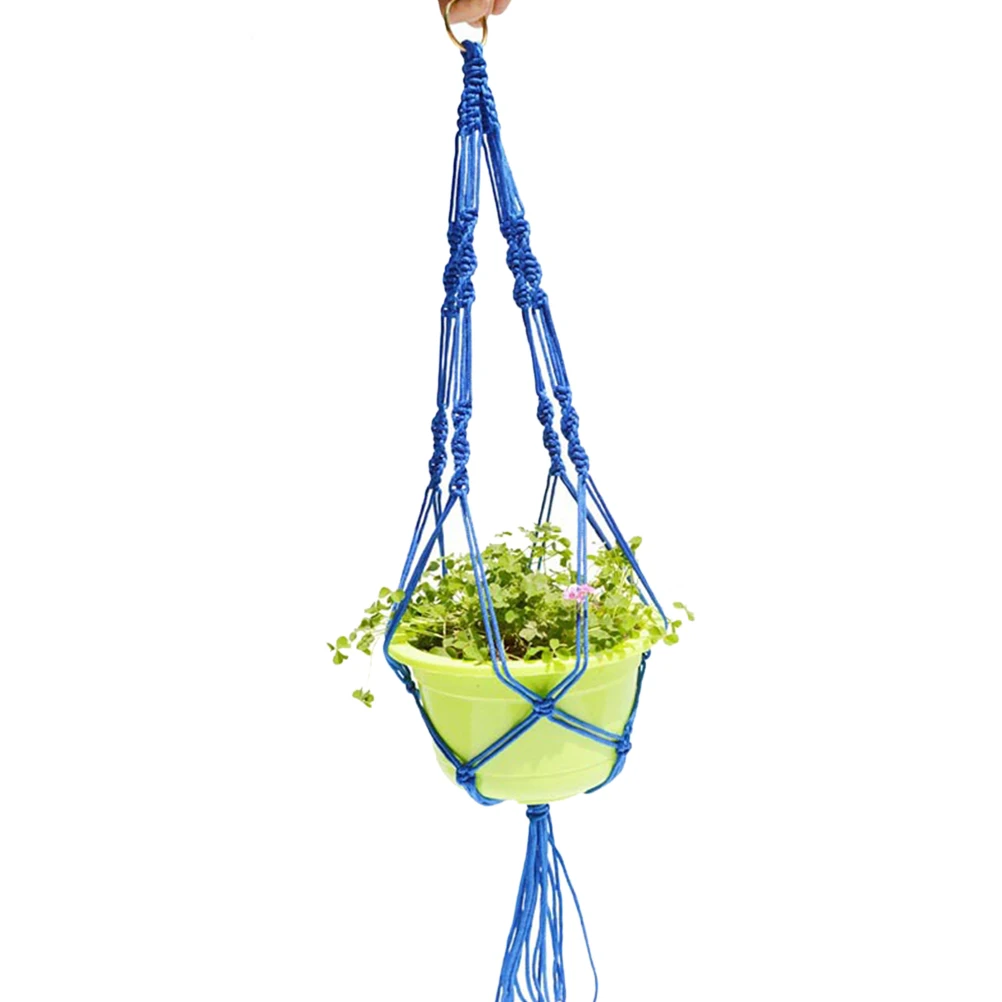 

Woven Mesh Net Hanging Basket Blue Sturdy Retro Style Plant Holder For Indoor Outdoor Use Pot Hanger Ceiling Deck Balcony