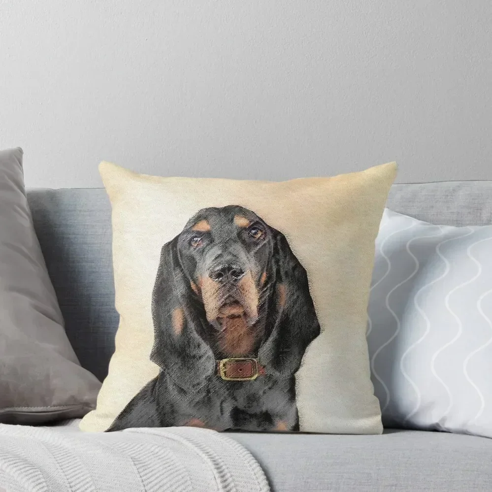 

Black & Tan Coonhound Painting - Original Dog Art Throw Pillow Cushion Cover For Sofa Pillow Case pillow