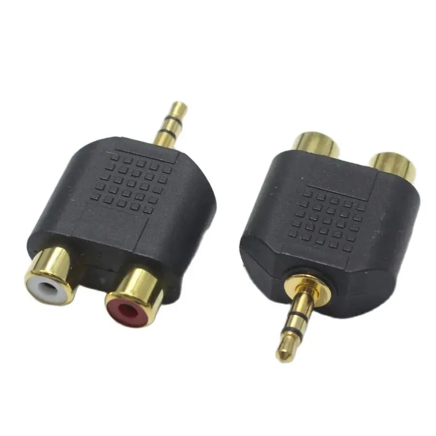 1pcs gold plated 3.5mm 3 Pole Male plug to RCA Female jack 3.5 Audio Connector 2 in 1 Stereo Headset Dual Track Headphone