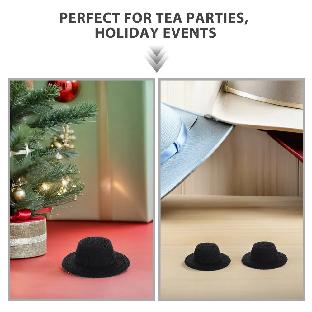 Miniature Black Top Hats 40Pcs for DIY Crafts Snowman Dolls Hair Clips Dollhouse Art Projects