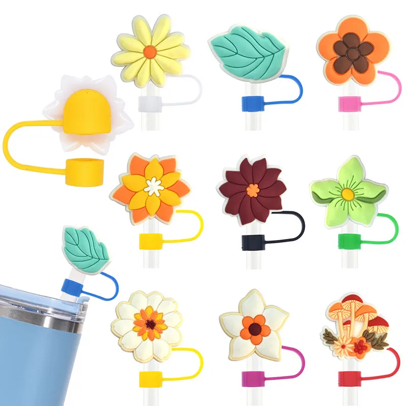 100PCS  Straw Covers and Caps Compatible，Dust-Proof Straw Toppers(flowers style)