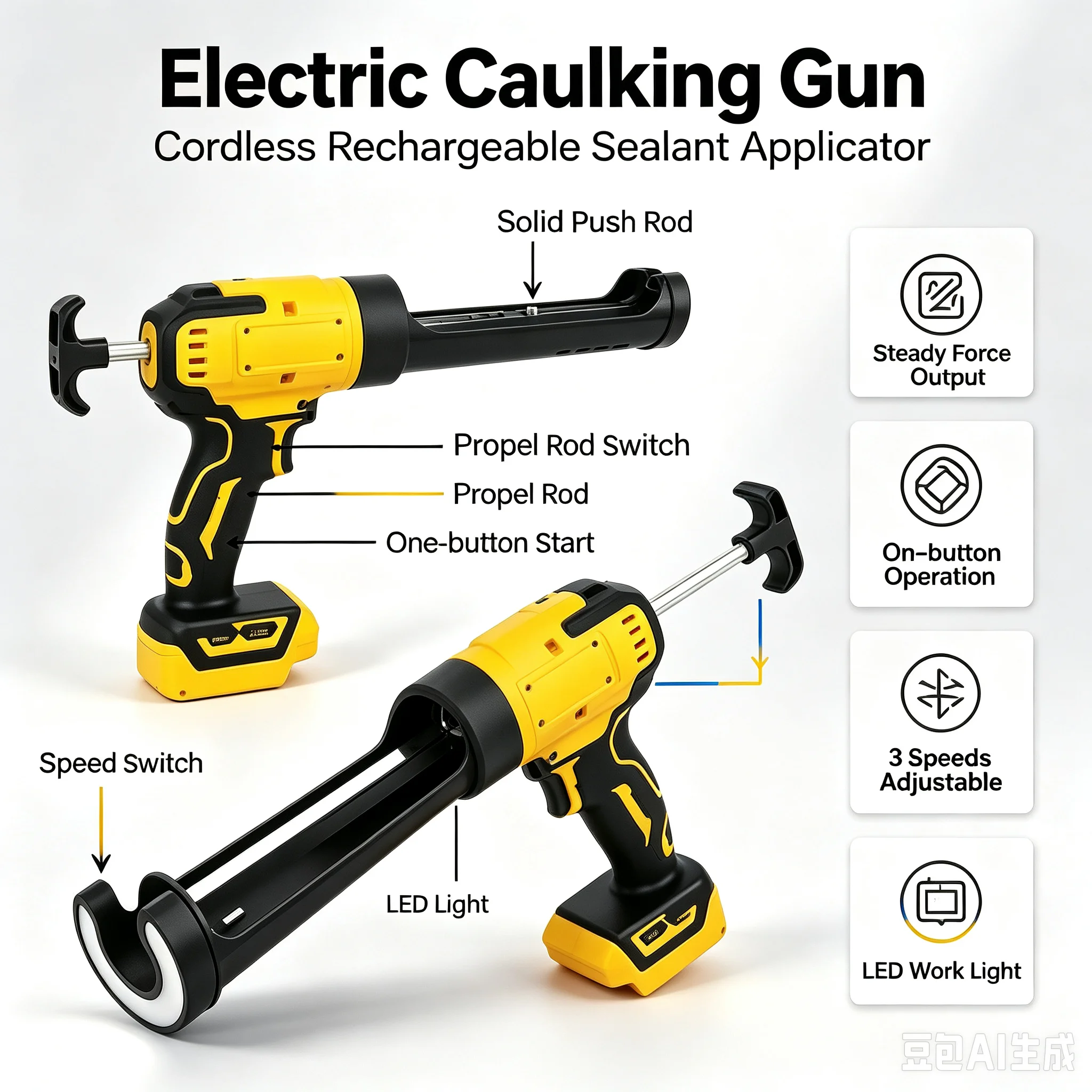 Electric Caulking Gun 10oz/300ml Sealant Glue Gun 6 Variable Speeds for 20V Battery, for Window Door Joint Construction Seam