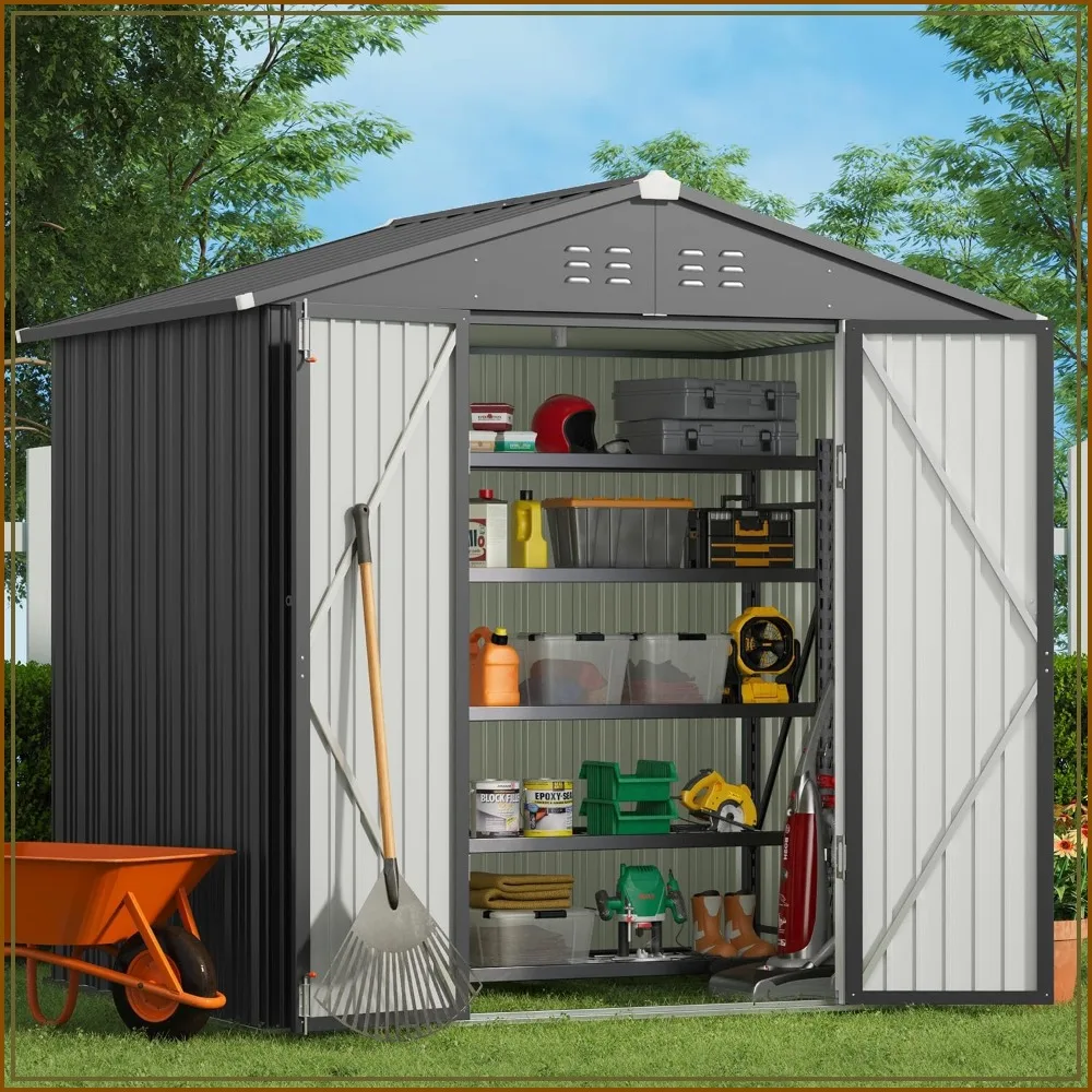 Gizoon 8x6 FT Outdoor Storage Shed, Corrosion-Resistant Metal Garden Shed, Dark Grey