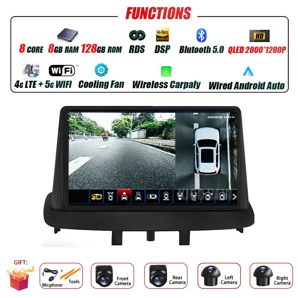 Android 16 voor Renault Megane 3 Fluence Samsung SM3 2008 - 2017 Multimedia Speler DSP CarPlay GPS Autoradio