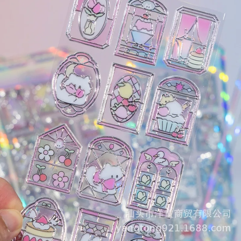 

Cute Cartoon 3D Relief Candy Stickers - Aesthetic Laser Coloured Glaze Window Decals Girl's Scrapbook Journals Phone Case Decor