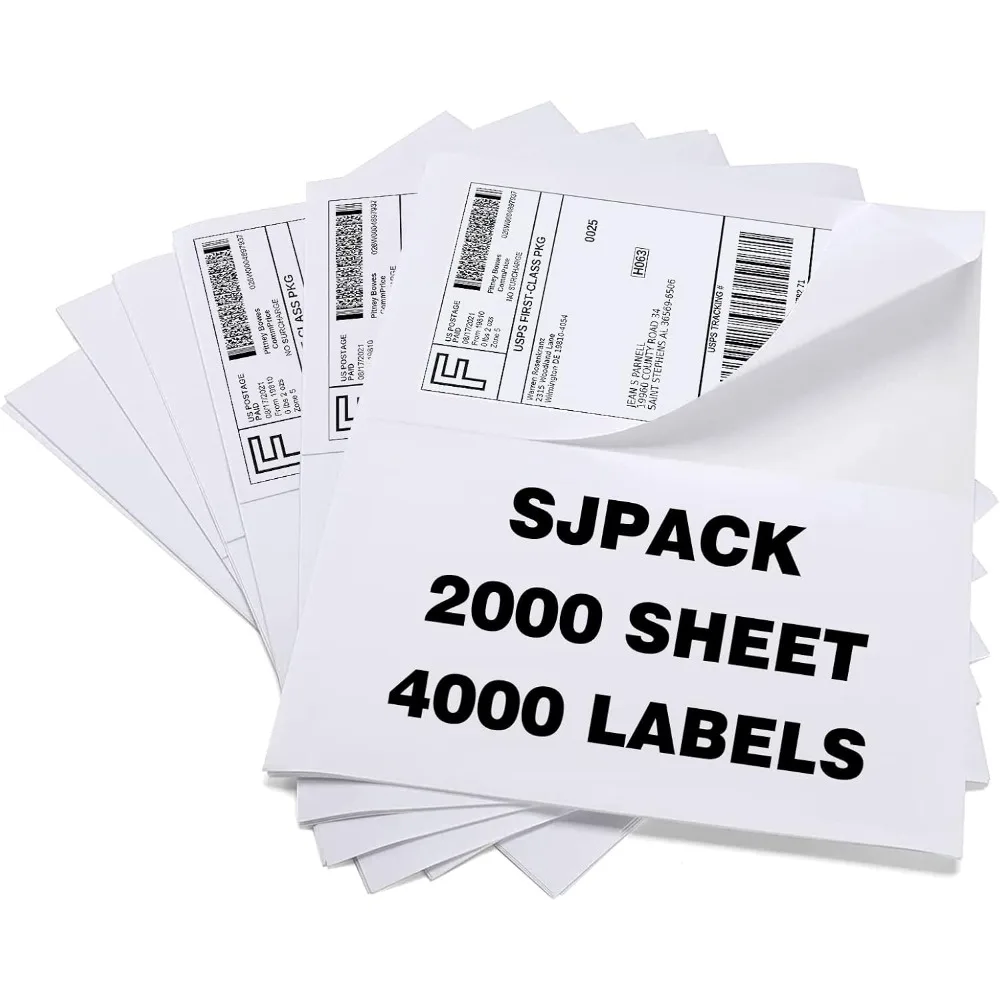 SJPACK 반쪽 페이지 자가 접착 배송 라벨, 8.5 x 5.5 인치, 레이저 및 잉크젯 프린터 호환, 시트당 라벨 2개