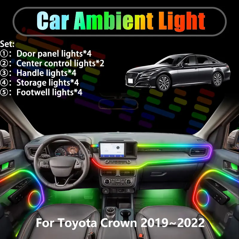 

For Toyota Crown 2019~2022 MK15 2020 2021 2/18 in 1 Car ambient lighting Led trunk interior led lights USB RGB Ensemble Streamer
