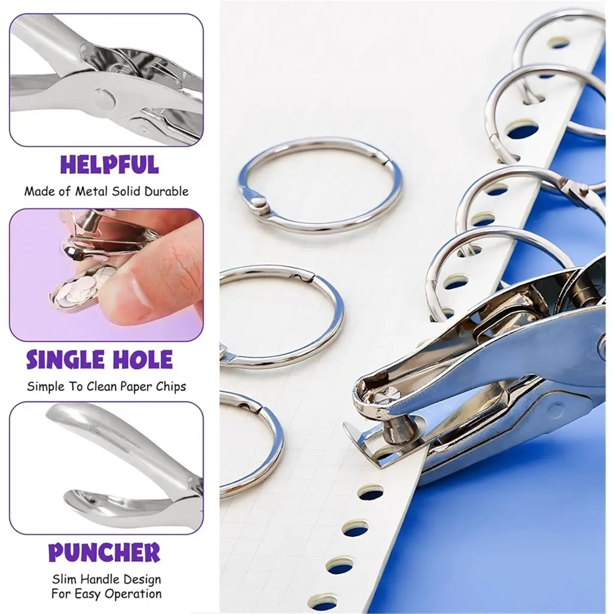 Pack of 100 Book Rings with Hole Pliers,20 mm Index Card Rings,Loose Leaf Metal Spiral Bound,for Loose Leaf,Scrapbooking