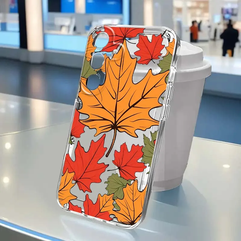 

Art Beautiful Leaf Flower Phone Case For Samsung S25 S24 S23 S22 S21 S20 S10 Ultra Plus Edge FE 5G Transparent