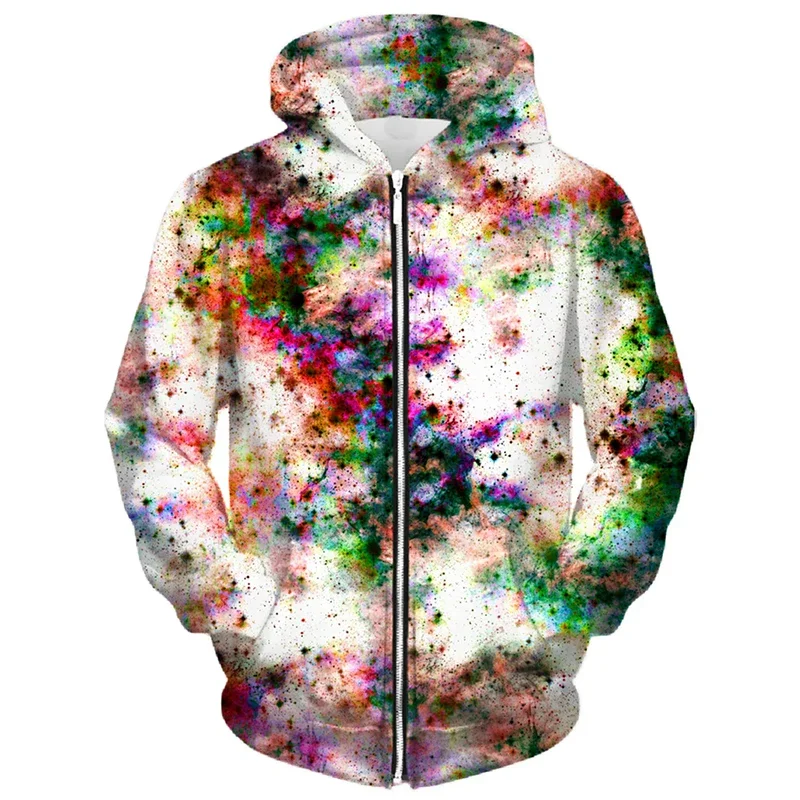 Men Zip Up Hoodie 3D Galaxy Nebula Sweatshirt, Cosmic Space Star All Over Print, Long Sleeve Pocket, Psychedelic Streetwear