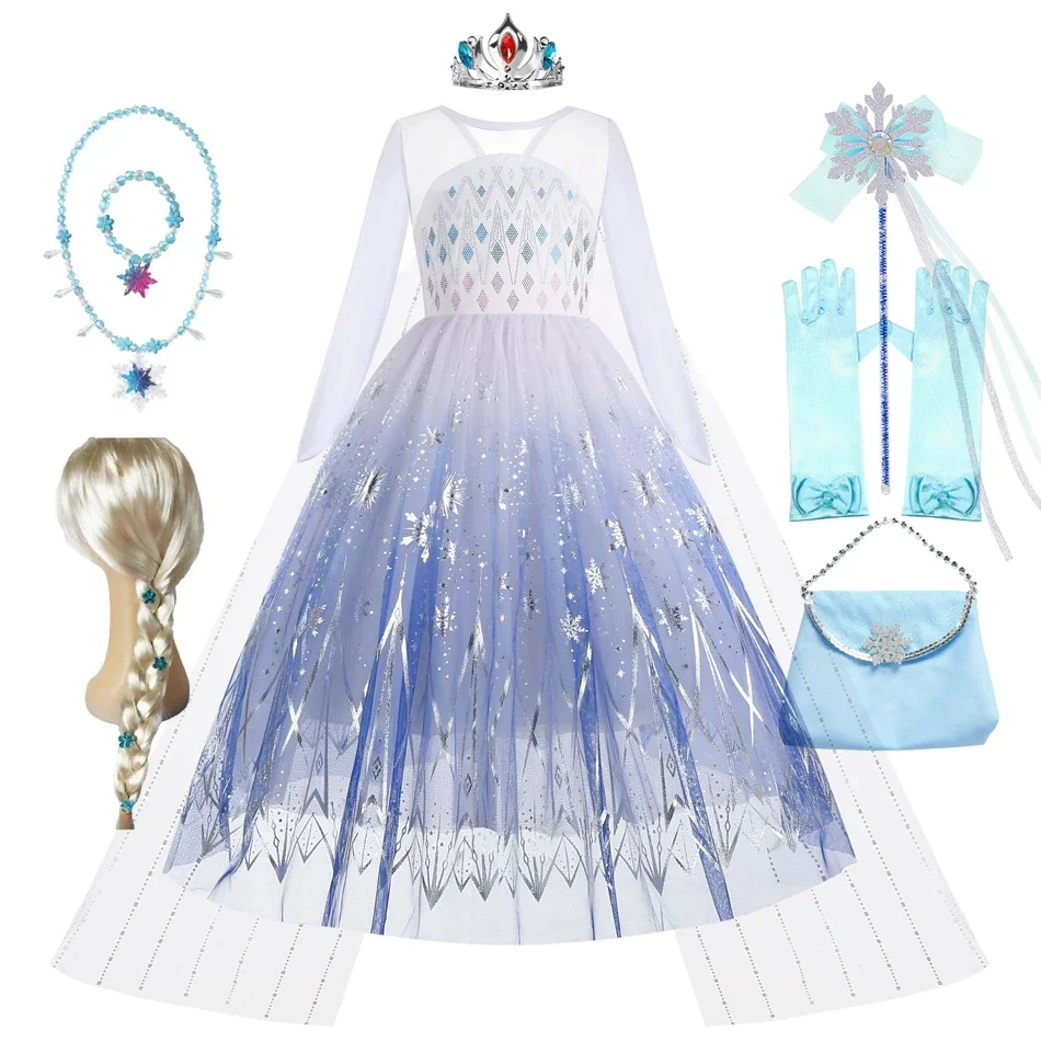 Elsa Dress for Girl Princess Dress Carnival Clothing Kids Costumes Cosplay White Sequined Mesh Ball Gown