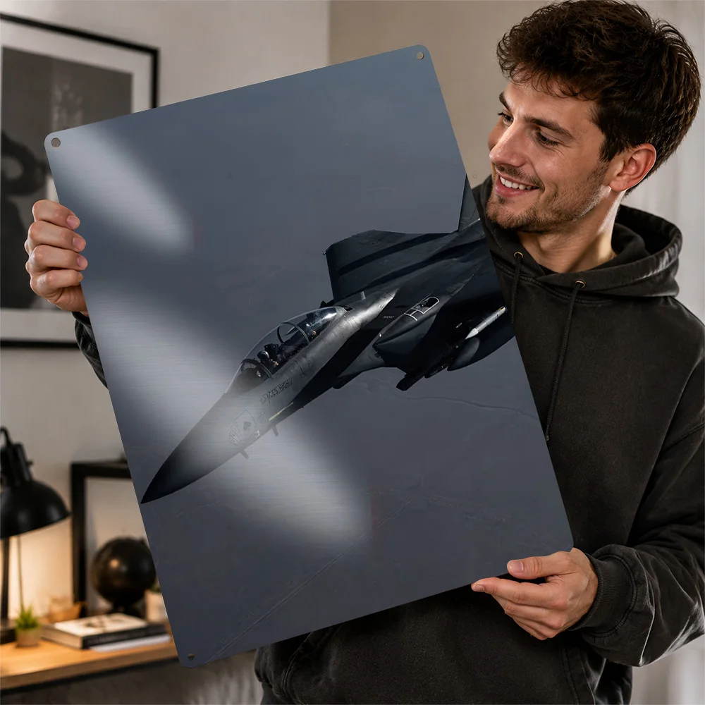 F-15E Strike Eagle In Flight Aluminum Poster Customized Metal Sign Pilot Heritage Wall Art Enhances Collector Dens And Studies