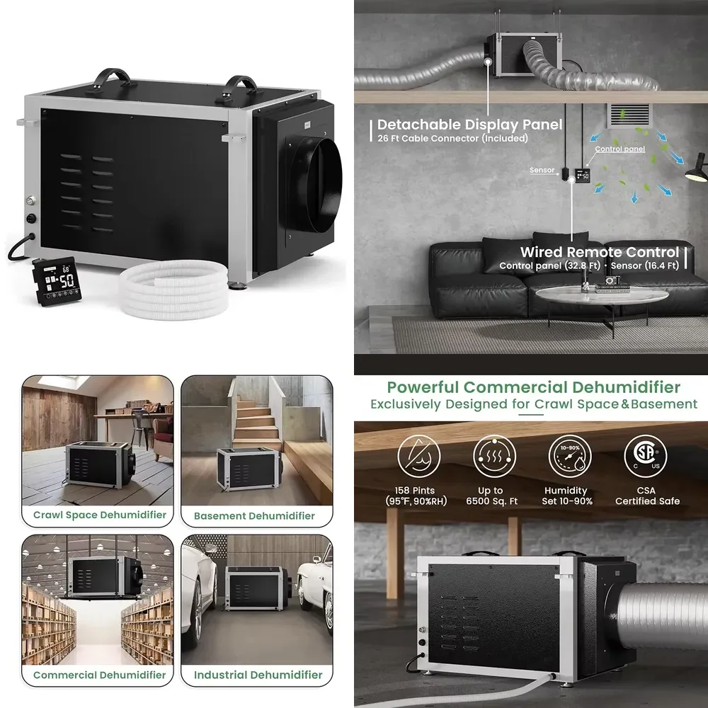 WSQ New Design 158 Pints Wall Mounted Industrial Dehumidifier Commercial Dehumidifier for Crawl Space and Basement
