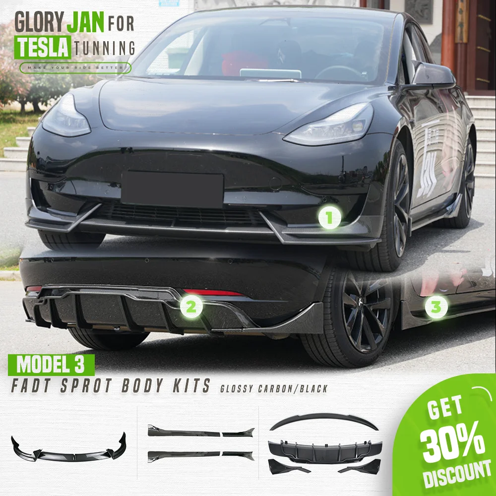 

Model 3 2017-2023 Body Kit FADT Sport For Tesla Model 3 Side Skirt Front Bumper Lip Rear Spoiler Glossy Model 3 Accessories