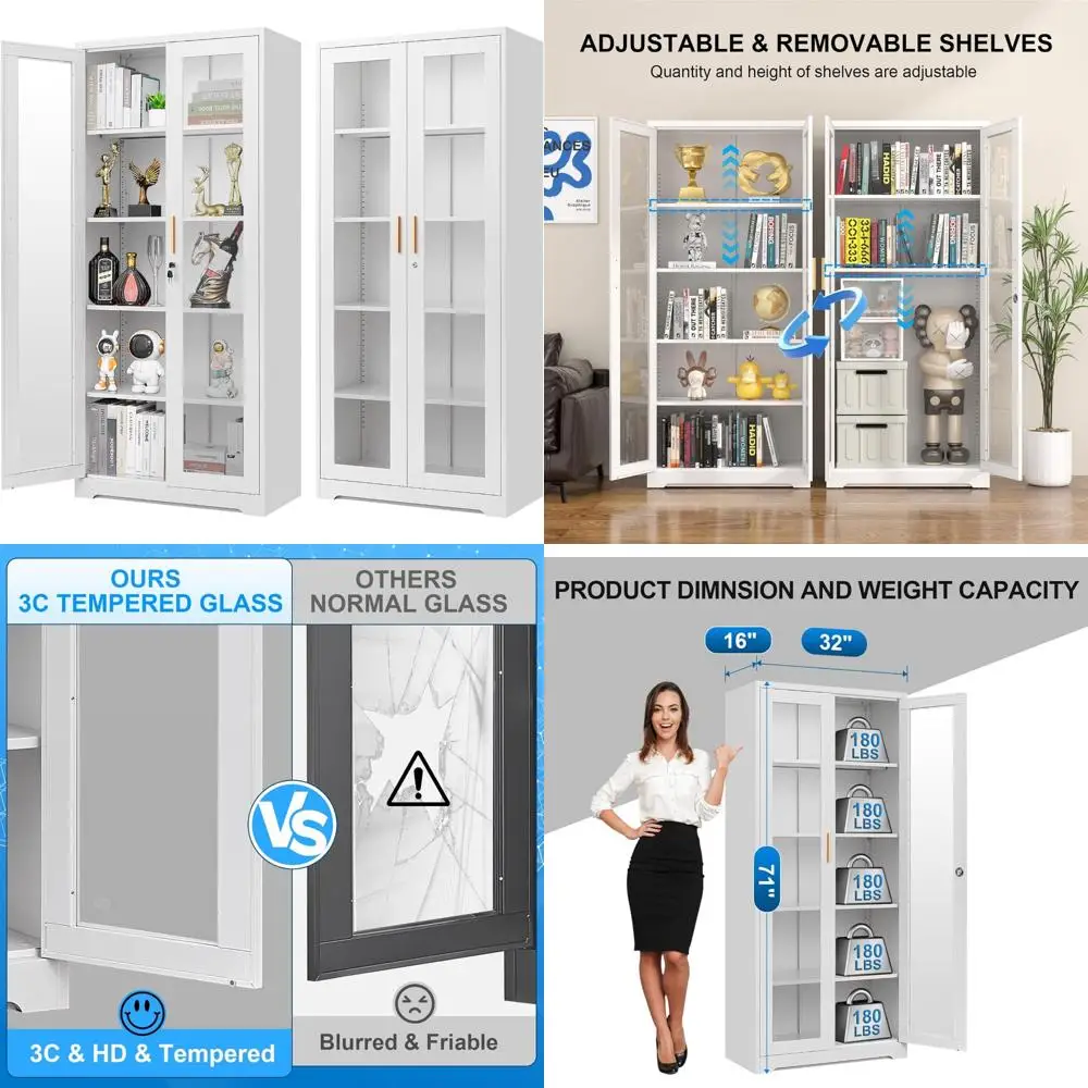 

Высокая витрина со стеклянной дверью, 71-дюймовый безопасный футляр для предметов коллекционирования, идеально подходит для витрины в гостиной