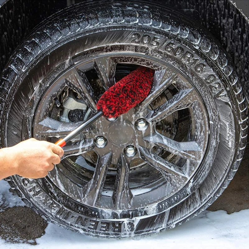 SEAMETAL Car Wheel Detailing Cleaning Brush Woolies Plush Car Rim Tire Wash Brushes Long Handle Bendable Auto Wheel Clean Tools