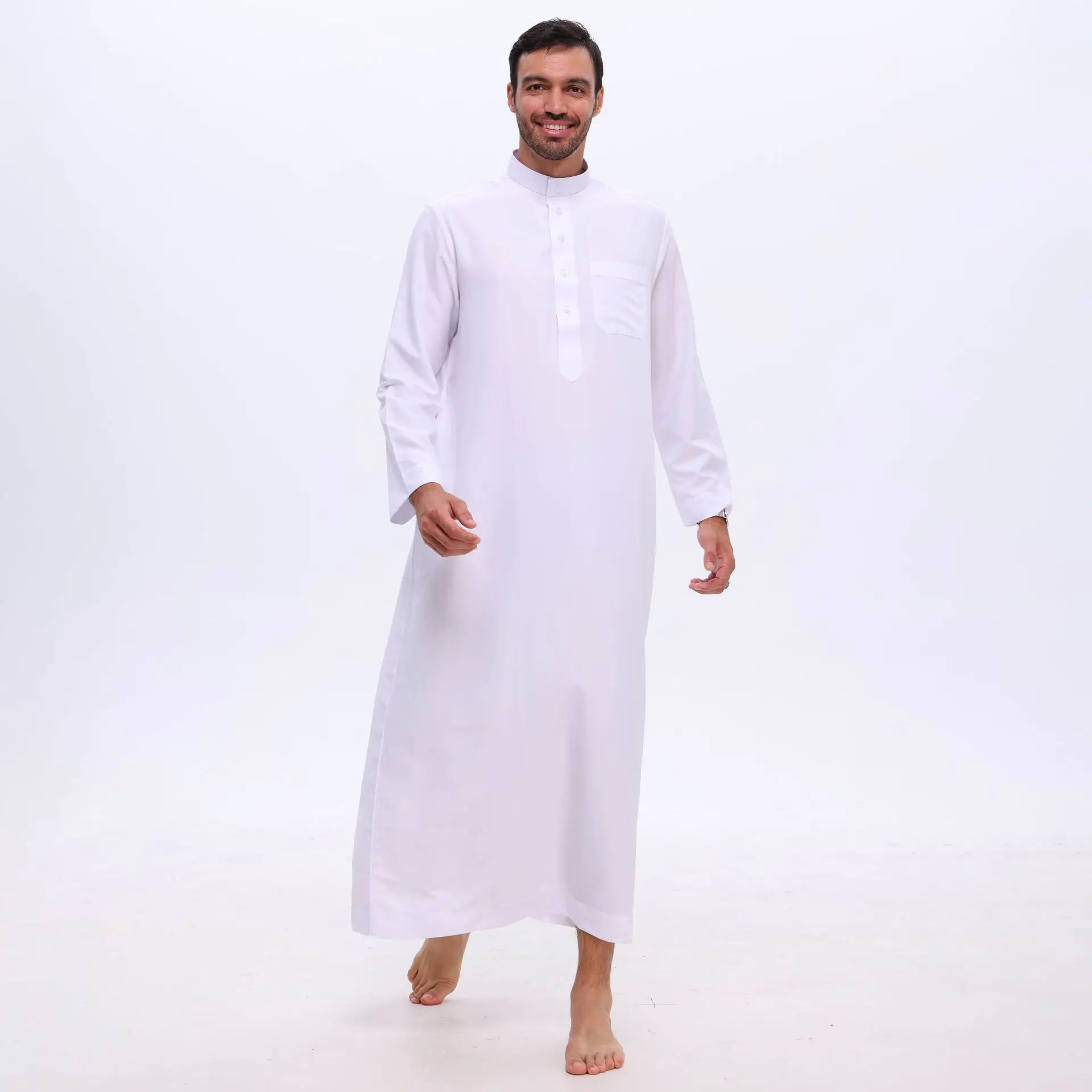 Middle East Muslim Men Robe White Dress Qatari Abaya Jubba Thobe Islam Clothing Daffah Dishdasha Eid Djellaba Ramada Thoub Gown