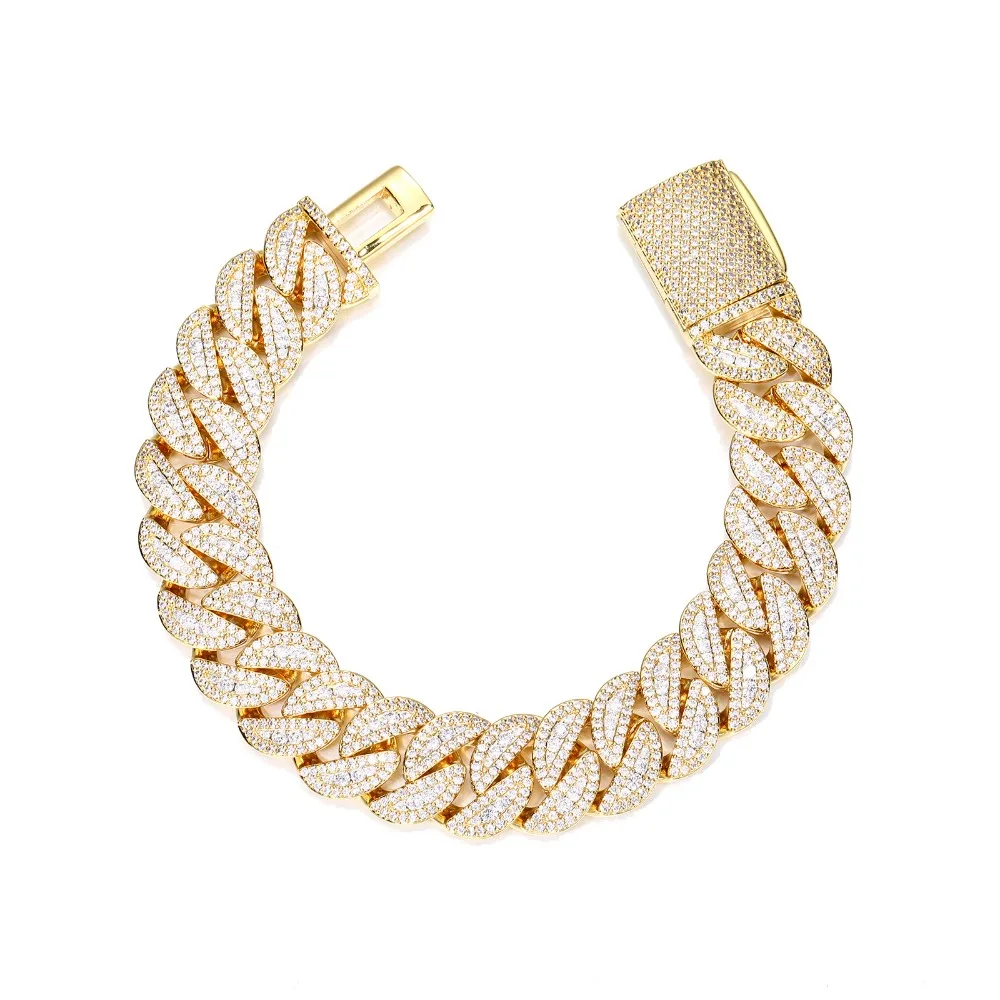 

16mm Iced 5A Zircon Cuban Chain Bracelet Plated 18K Gold Hiphop Rock Cubic Zirconia Miami Link Bracelets Bangle Men Jewelry