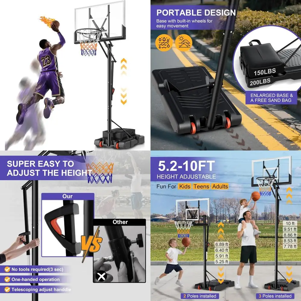 

Outdoor Basketball Hoop System: 10FT Height Adjustable Goal with Durable Base and Shatterproof 44 Backboard for Enhanced Gamepla