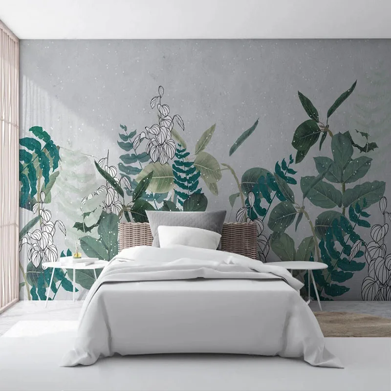 

Custom 3D Papel De Parede Wallpaper Nordic Hand-Painted Small Fresh Tropical Plants Background Wall Mural Home Décor Tapety Art