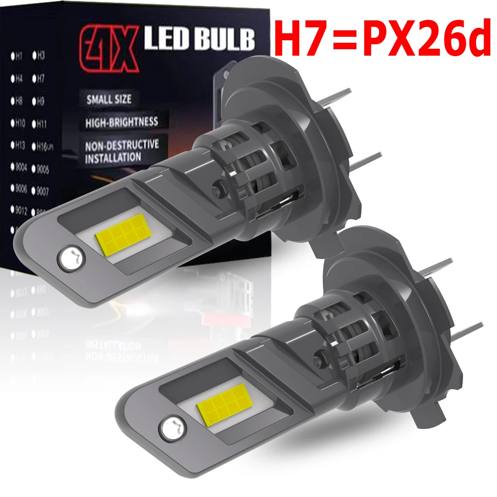2pcs H7 PX26d LED Headlight Bulb Super Bright Powerful Car Driving DRL Turbo Diode White Moto Fog Lamp 12v No Adapter Required
