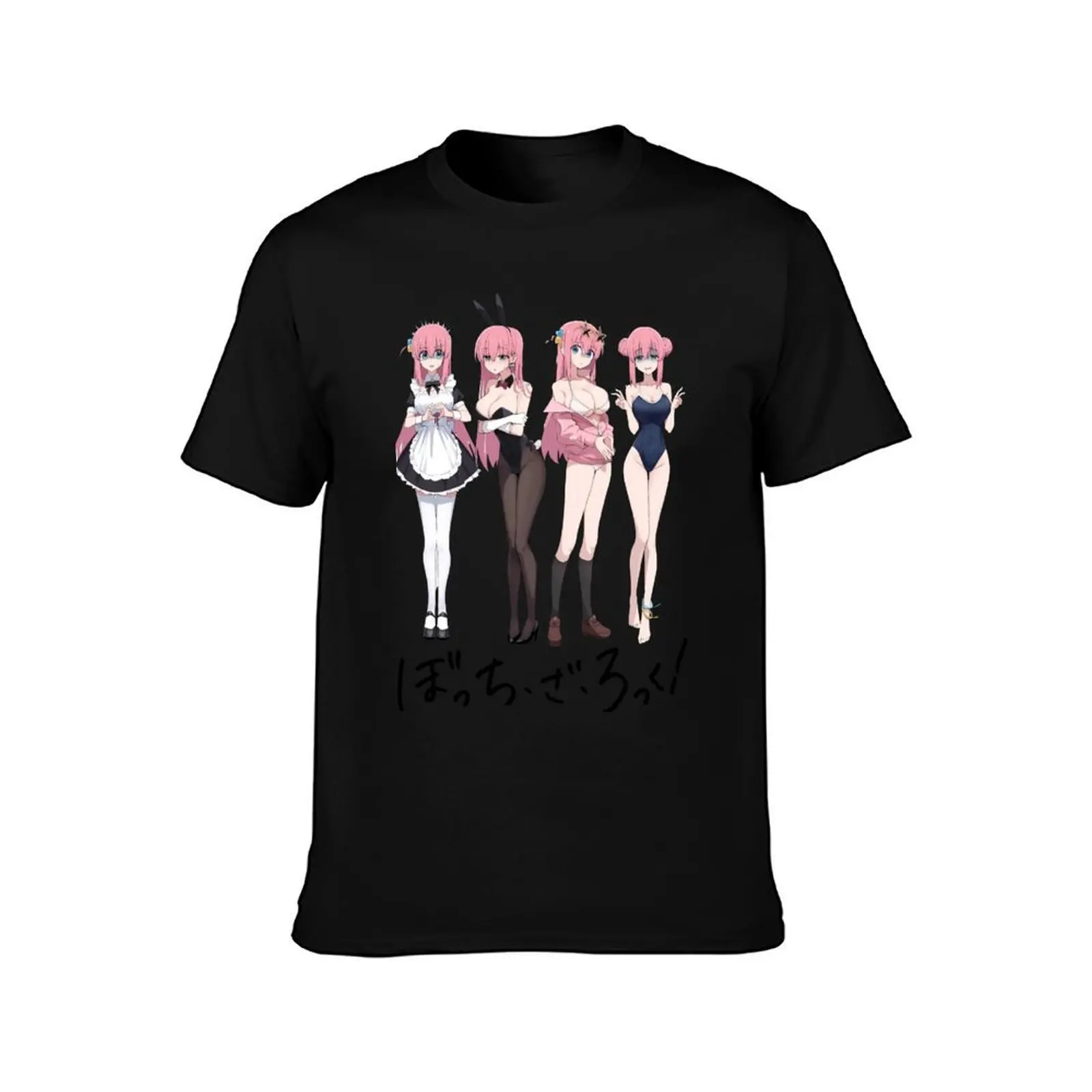 Bocchi the Rock Pack T-Shirt, Summer Casual Cotton Tee, Oversized Streetwear Tops, Vintage Graphic Print, Loose Fit Short Sleeve