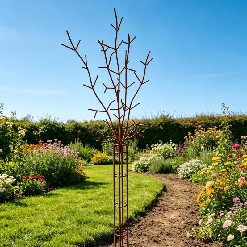 Branch Look Metal Garden Support 25 x 70 Iron Climbing Stake for Flower Growth, Decorative Display and Outdoor Soil