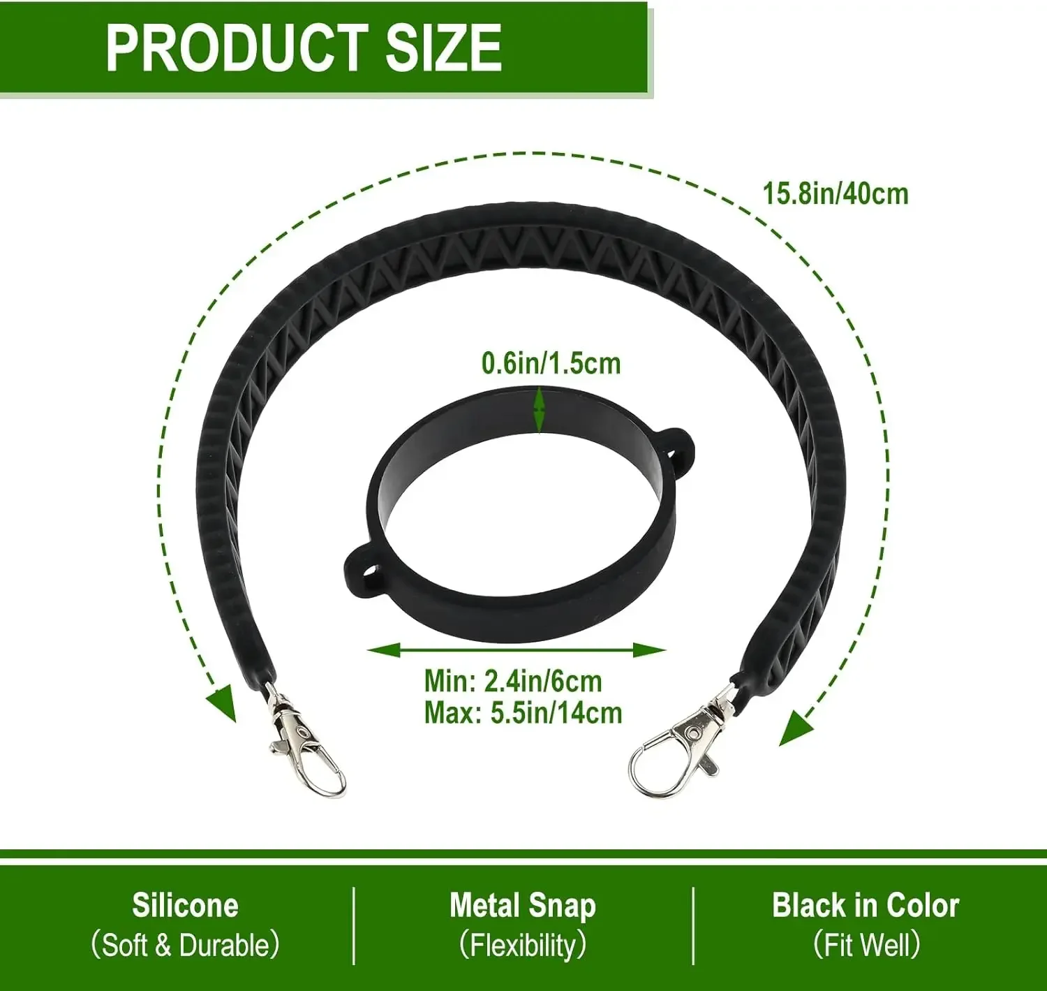 2pcs Black/Multi-color Silicone Water Bottle Strap Metal Ring Sling Handle 8-40oz Bottles Accessories Pacifier Cups Travel Mugs
