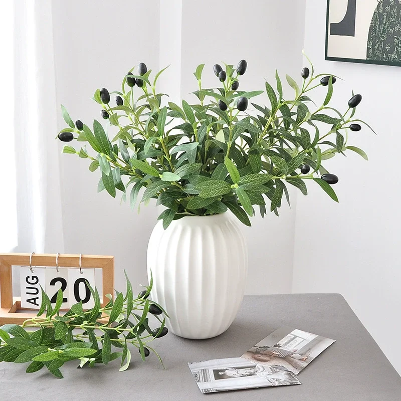 45CM Artificial Olive Branches Leaves Simulation Green Plants Photo Props Hotel Home Decoration Wedding Arrangement Olive Fruit