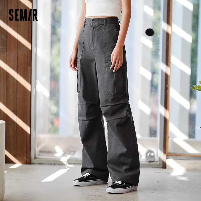 Semir Casual Trousers Women Cotton Work Trousers Cool Valiant Wind 2024 New Summer Salt System Simple Wide-Legged Trousers Hundr