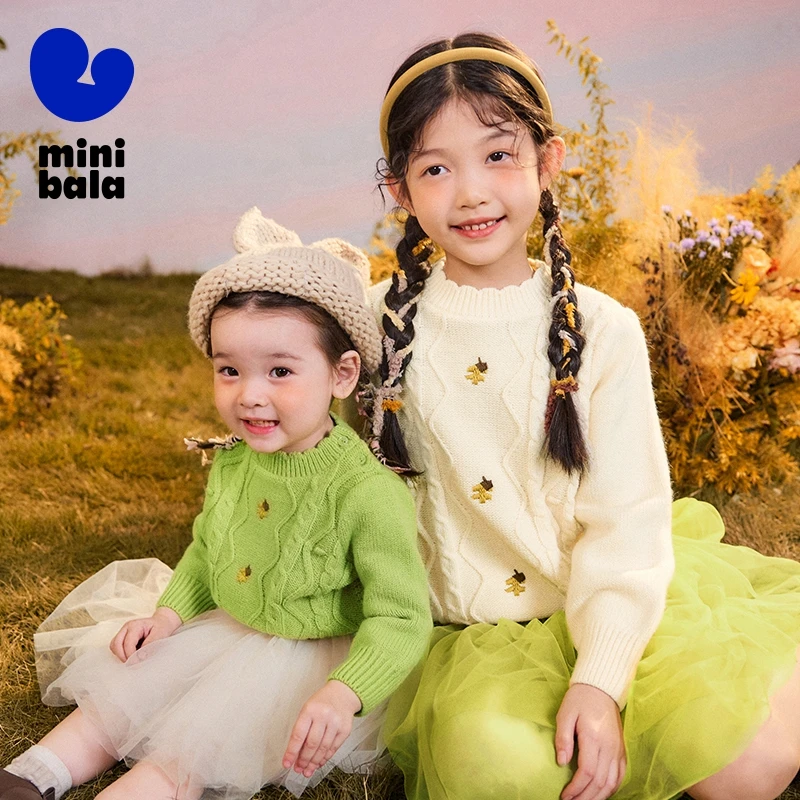 

Мини-свитер Balabala для мальчиков и девочек, осень-зима 202, пушистый детский вязаный пуловер с рюшами на воротнике для повседневной одежды