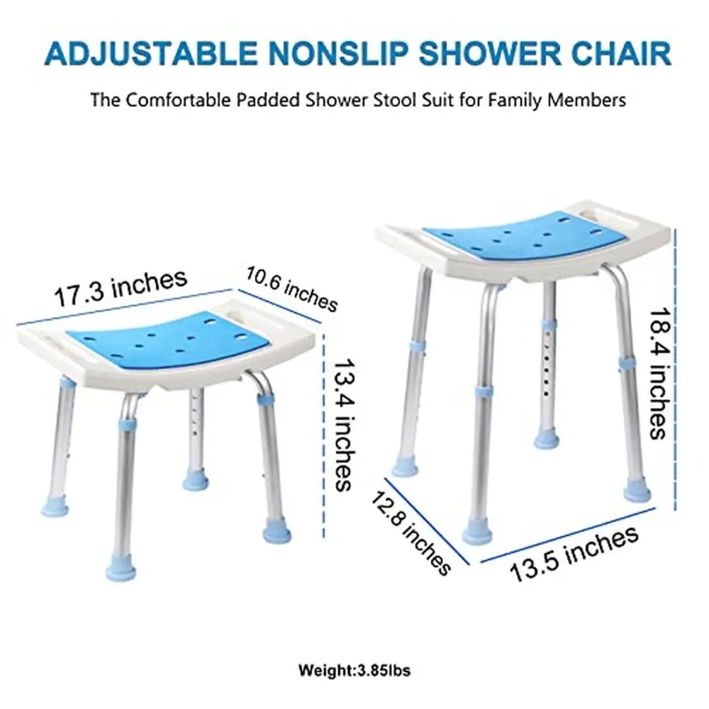 Aluminum Shower Chair Nonslip Bath Stool Adjustable Height Comfortable Bench with Handles Lightweight Inside Shower Seat Elderly