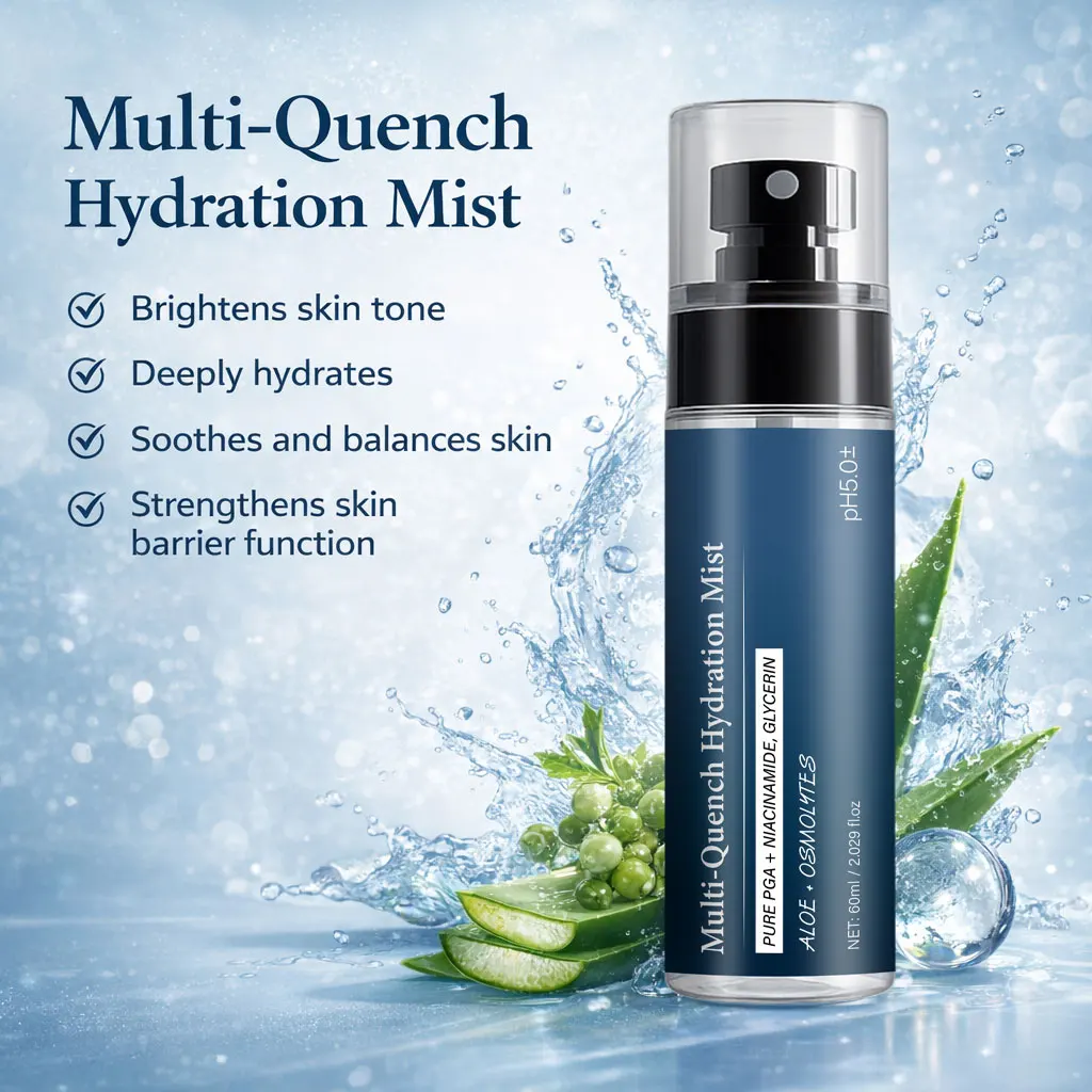 Multi-Quench Hydration Mist Moisturizing Face Spray with Plumping PGA Complex, Glycerin, Aloe & More Hydrating Facial Spray,60ml