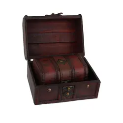 2Pcs/Set Retro Wooden Lock Treasure Chest Box with Handle Jewelry Storage Box Container Holder for Earrings Rings Necklace