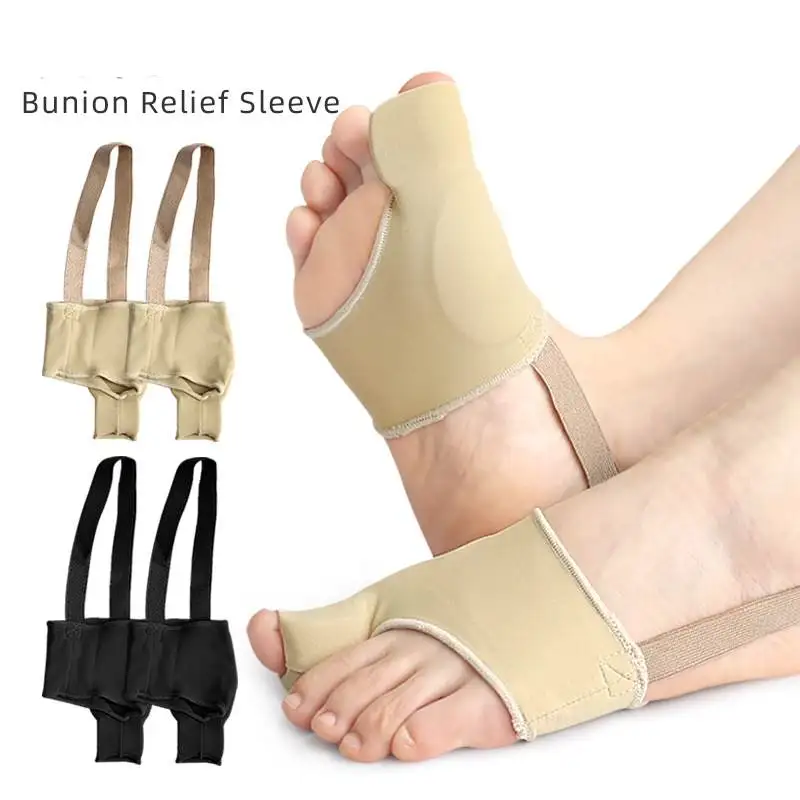 1Pair Hallux Valgus Foot Sleeve Orthosis High-elastic Nylon Day and Night Toe Separator Built-in Gel Pads and Elastic Heel Strap