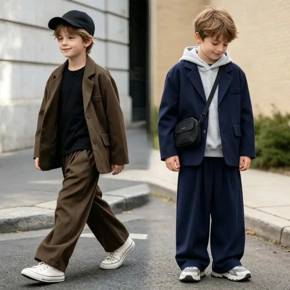 Kids Blazer Suit Set Loose Casual Fall Children Hip Hop Dance Outfit School Boys Girls Clothes Team Uniform Stage Show Costume