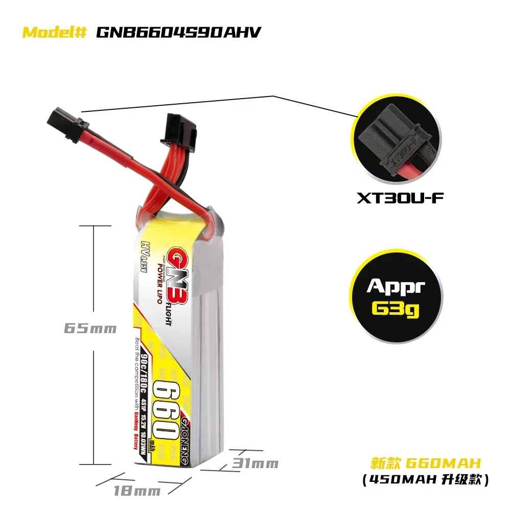 GAONENG 2S-7.6V/3S-11.4V/4S-15.2V/6S-22.8V 660mAh bateria LiHV 90C ze złączem XT30 do dron FPV części do helikopterów