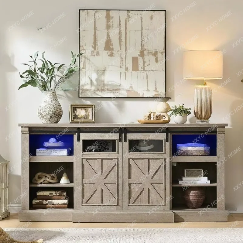 XXRustic LED TV Stand with Electric Fireplace,  Tall, Sliding Barn Door Entertainment Center for Living Room