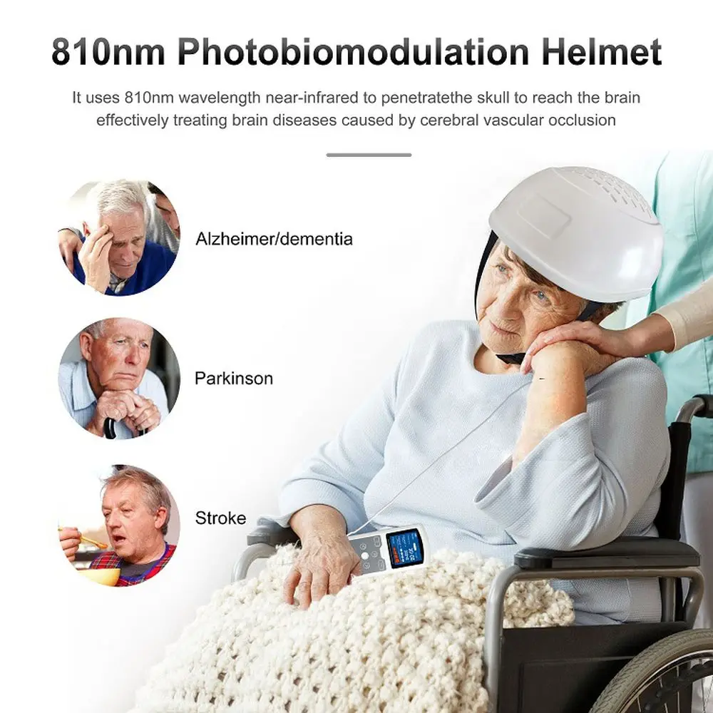 

Led Helmet for Parkinson Stroke Brain Therapy 40Hz 810nm Photobiomodulation Rechargeable 1-20000Hz Adjustable Two Working Modes