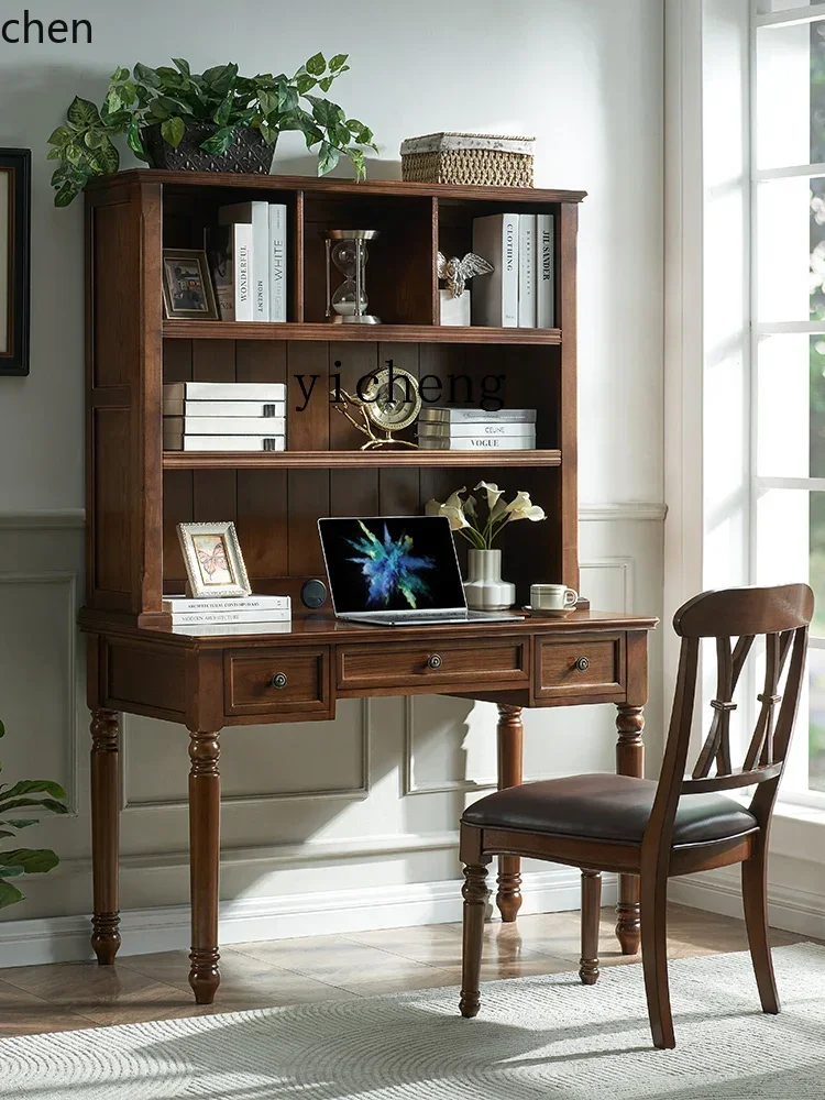 ZML Solid Wood Desk Furniture Set Small Apartment Computer Desk Bookshelf Integrated Home Writing Desk