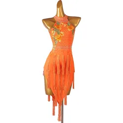 Costume de sport de danse latine pour filles, jupe à franges pour femmes, vêtements féminins, robes de soirée élégantes, ligne trempée, samba, nouveau, 2024