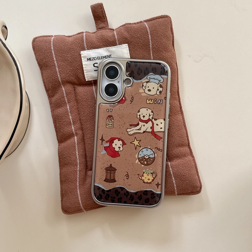 

Милый ретро-шарф, щенок, всплеск, серебряная рамка, клей, противоударный защитный чехол для телефона для iPhone 17, 16, 15, 14 Pro Max