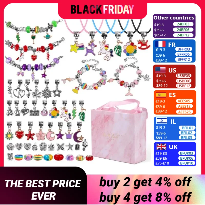 DIY Bracelet Making Kit Jewelry Making Accessories Kit with Beads, Pendant Charms, Bracelets and Necklace String for Girls